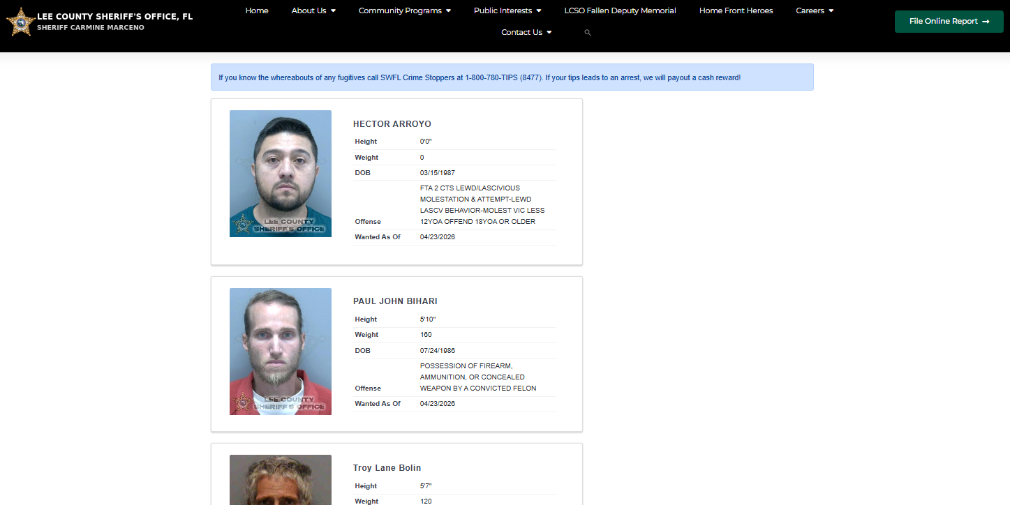 Lee County Arrest Warrants Search - Lee County Arrest